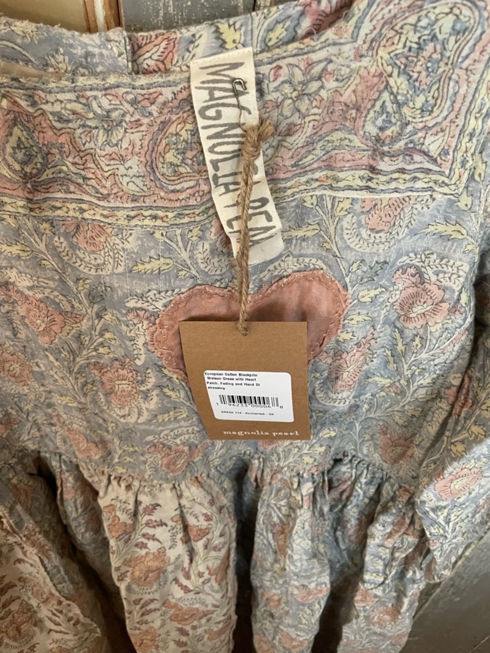 Magnolia Pearl Boho Heart Patch Floral Dress in Dusty Pink and Gray - Picture 4 of 8